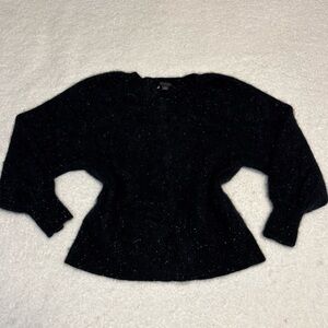 Ann Taylor Women Black 100% Cashmere Puff Sleeve Crewneck Sweater